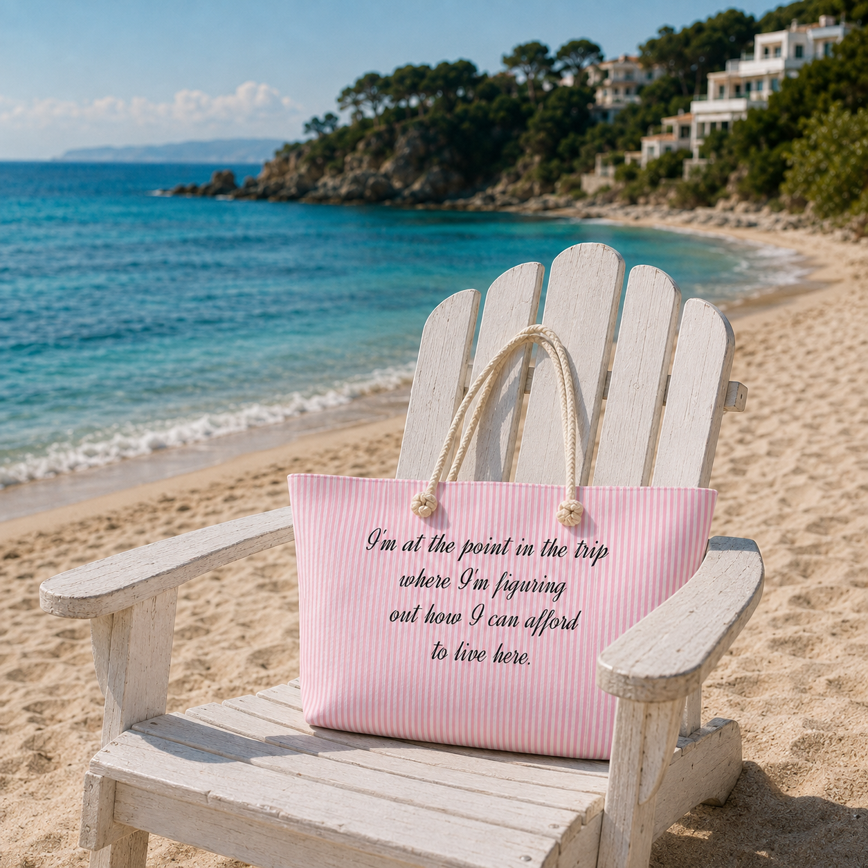 At the Point in the Trip... Pink Striped Beach Bag | Funny Travel Tote for Vacation Lovers