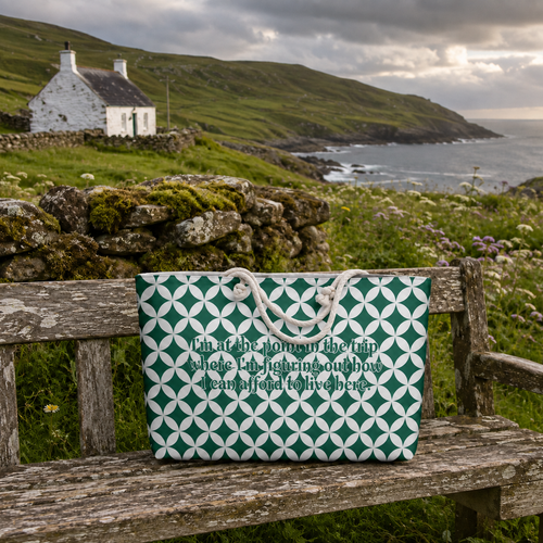 At the Point in the Trip... Green Geometric Beach Bag | Retro Travel Tote for Vacation Lovers