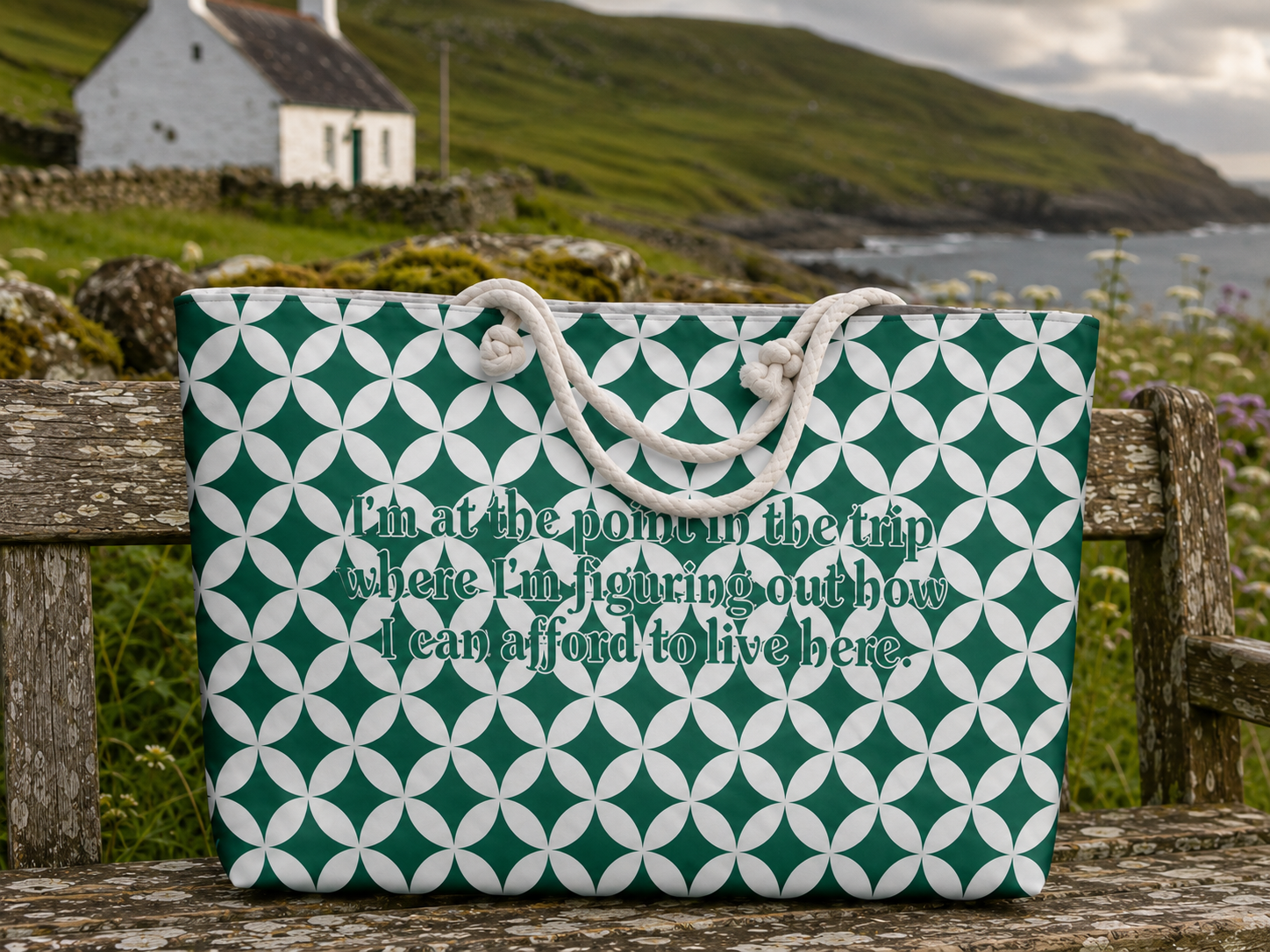 At the Point in the Trip... Green Geometric Beach Bag | Retro Travel Tote for Vacation Lovers