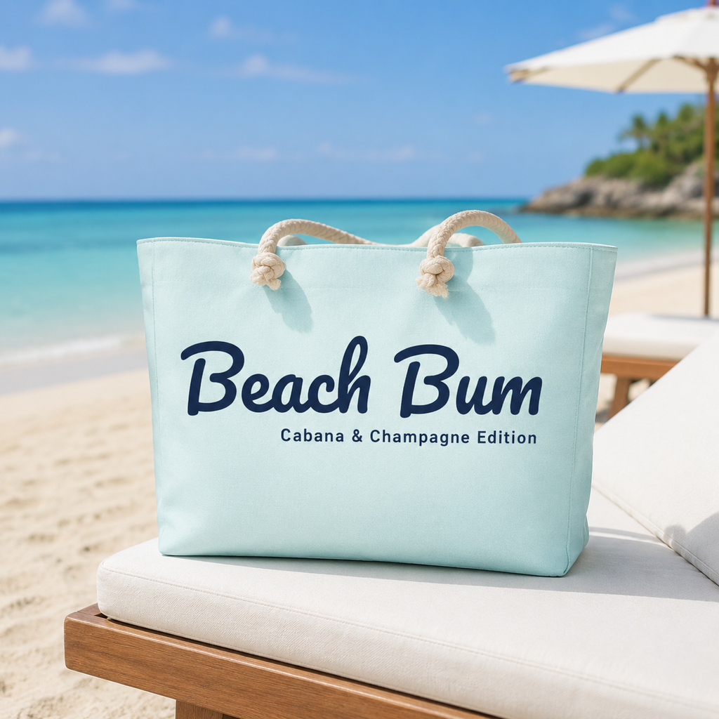 Beach Bum Cabana & Champagne Aqua Beach Tote