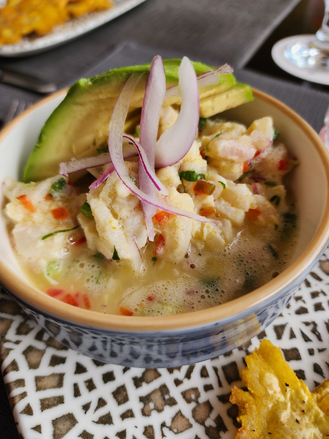 A freshly prepared bowl of ceviche during a Costa Rica cooking experience