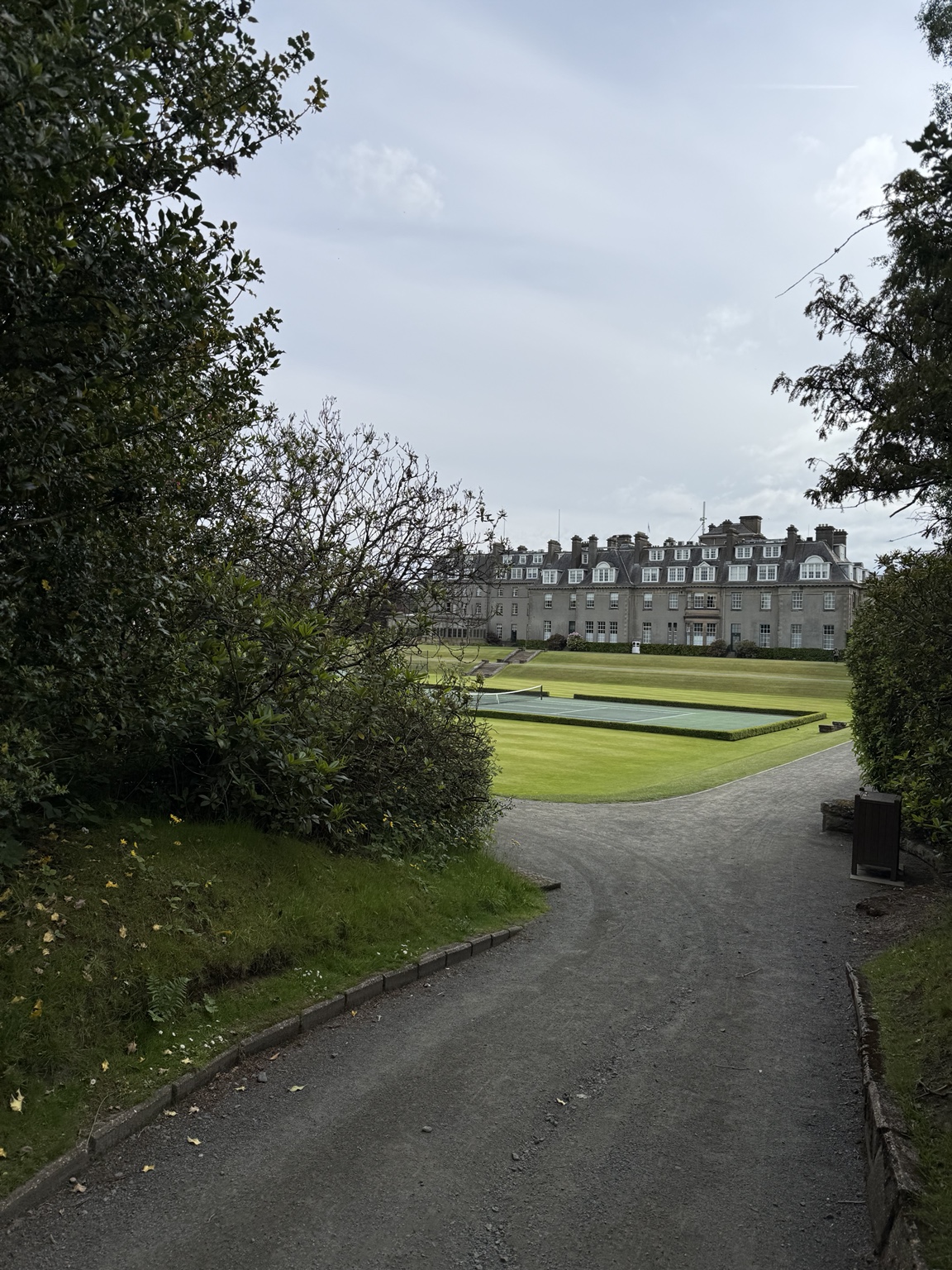 Gleneagles Hotel viewed across its gardens and tennis courts in Scotland
