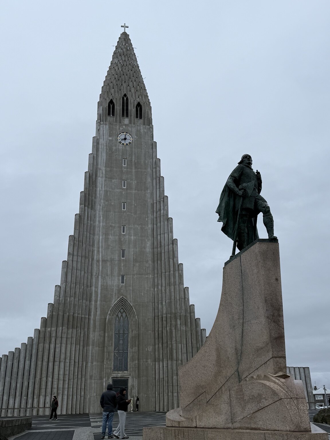 Hallgrímskirkja church and the Leif Erikson statue in Reykjavík